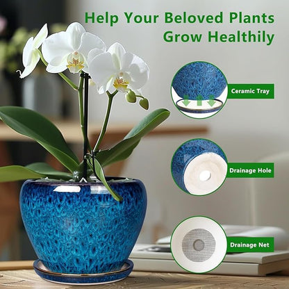 Unijoy 6 Inch Ceramic Plant Pot - Modern Indoor Planter with Drainage & Saucer - Round Flower Pot for Succulents & Outdoor Garden Décor - Gift for Plant Lovers