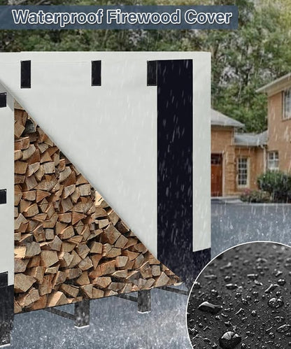 4ft Firewood Rack Cover for Wood Holder, Waterproof Wood Pile Cover for Outside, Indoor Outdoor Log Rack Cover with Buckle, Khaki, 420D Oxford Cloth (Frame not Included)
