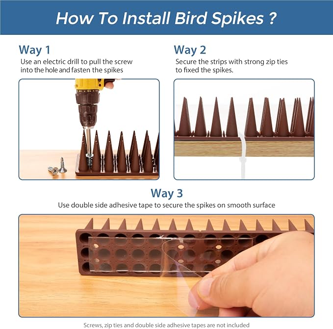 Bird Spikes, 20 Pack Pigeon Cat Squirrel Raccoon Animal Deterrent Spikes Anti-Climb for Outside Anti-Animal Defender Spikes to Keep Birds Away, Brown