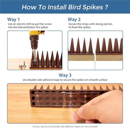 Bird Spikes, 20 Pack Pigeon Cat Squirrel Raccoon Animal Deterrent Spikes Anti-Climb for Outside Anti-Animal Defender Spikes to Keep Birds Away, Brown