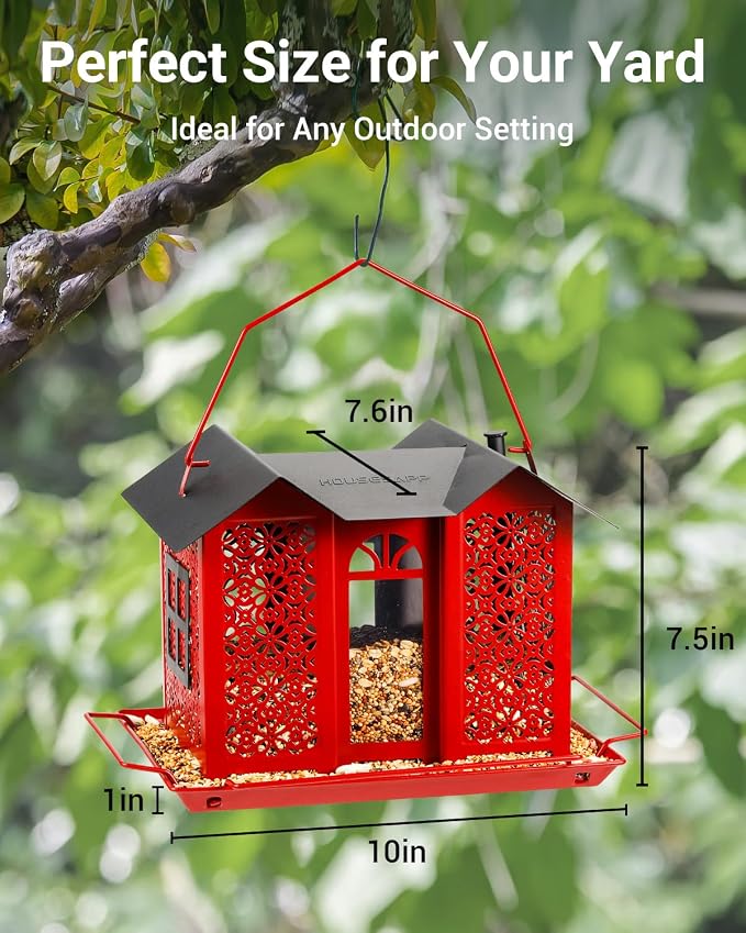 HouseSapp Bird Feeders for Outdoors, Metal Mesh Wild Bird Feeder with Triple Feeders for Finch Cardinal Chickadee, Large Capacity, Weatherproof and Durable, Red