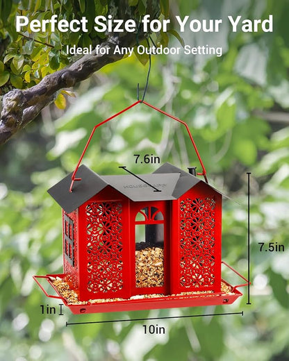 HouseSapp Bird Feeders for Outdoors, Metal Mesh Wild Bird Feeder with Triple Feeders for Finch Cardinal Chickadee, Large Capacity, Weatherproof and Durable, Red