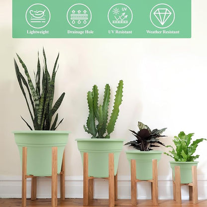 Pottiffe 6 Inch Plastic-Flower Pot-for-Indoor Plants, 6 Pack Outdoor Plant Pots with Drainage Holes & Saucers, Resin Garden Pots Planters