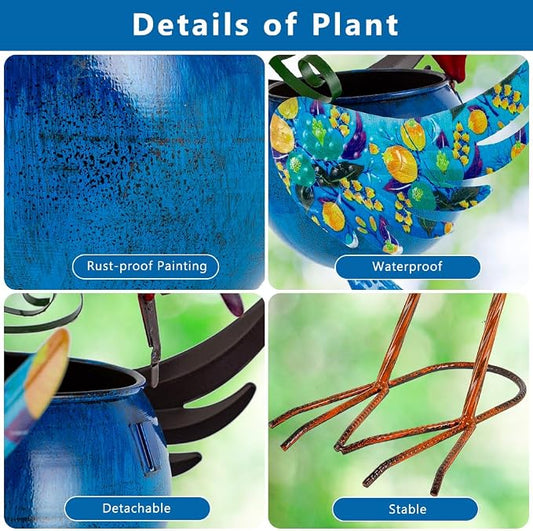Planters for Outdoor Plants,25.6 Inch Tall Metal Yard Rooster Decor for Outdoor Plants, Weather-Resistant Flower Pots for Garden Patio Porch Decor