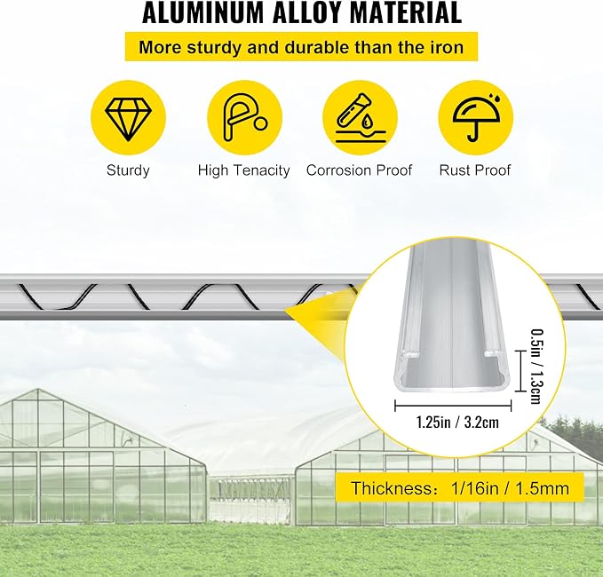 VEVOR Greenhouse Spring Wire and Lock Channel 30 Packs, 6.56 ft PE Coated Aluminum Alloy Bundle Kit, Plastic Poly Film or Shade Cloth Attachment w/Screws, Silver