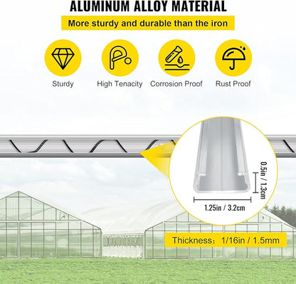 VEVOR Greenhouse Spring Wire and Lock Channel 40 Packs, 6.56 ft PE Coated Aluminum Alloy Bundle Kit, Plastic Poly Film or Shade Cloth Attachment w/Screws, Silver