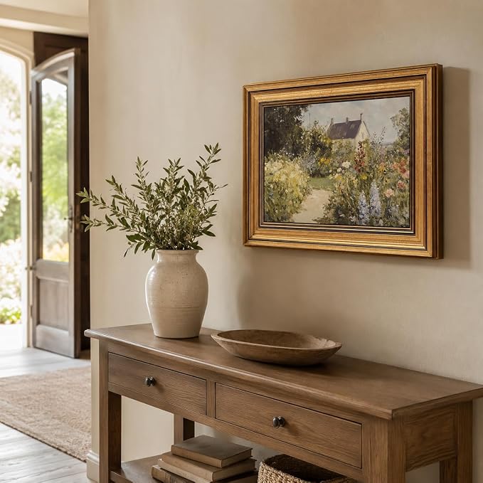 Devunaty Gold Framed Vintage Painting Wall Art Nature Wildflower Landscape Wall Decor Country Farmhouse Garden Floral Pictures Rustic Cottagecore Aesthetic Poster for Bathroom Living Room 16"x24"