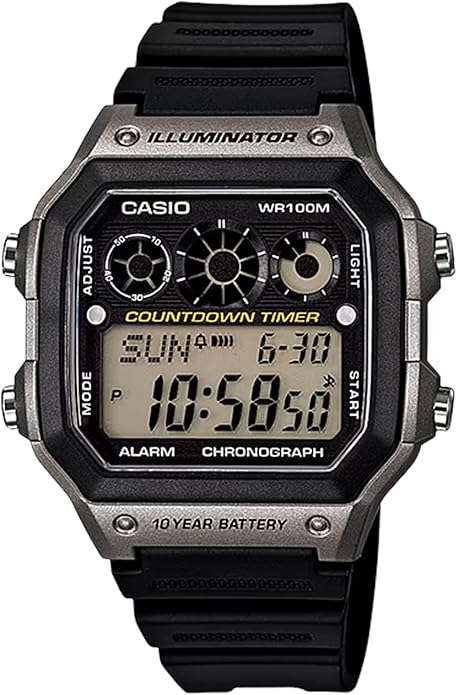 Casio AE-1300WH Series | Watches for Men | Digital Watch | Black | 1/100 SEC Stopwatch | 9 Interval Timers | LED Light | 100M WR | Multi Alarm | Calendar | World Time | 12/24 Hour Format | 10 Yr Batt
