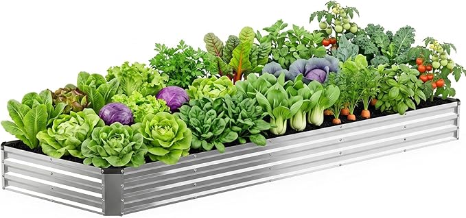 DUMOS Galvanized Raised Garden Bed Outdoor, 12x4x1ft Raised Metal Planter Box, Rust-Resistant Steel Garden Planter, Rectangular Gardening Flower Bed for Vegetables Flowers Herbs, Open Bottom
