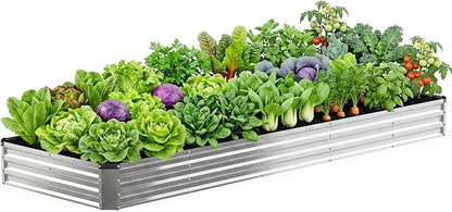 DUMOS Galvanized Raised Garden Bed Outdoor, 12x4x1ft Raised Metal Planter Box, Rust-Resistant Steel Garden Planter, Rectangular Gardening Flower Bed for Vegetables Flowers Herbs, Open Bottom