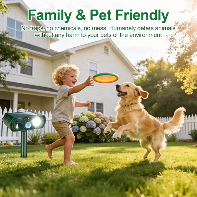 2026 Upgraded Sonic Fortress Pro Deer Repellent Devices,4Pack Solar Ultrasonic Animal Repellent with Motion Sensor&Flash Light-IP65 Waterproof Rabbit,Raccoon,Cat Repellent Outdoor for Yard