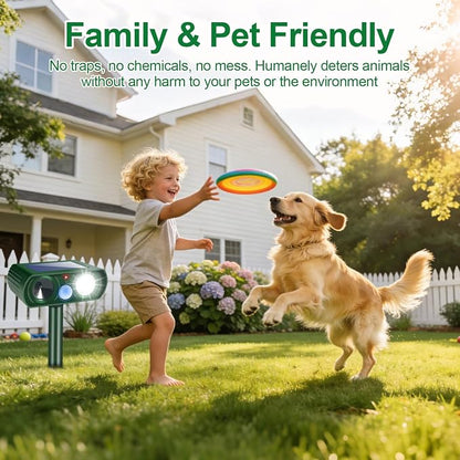2026 Upgraded Sonic Fortress Pro Deer Repellent Devices,4Pack Solar Ultrasonic Animal Repellent with Motion Sensor&Flash Light-IP65 Waterproof Rabbit,Raccoon,Cat Repellent Outdoor for Yard