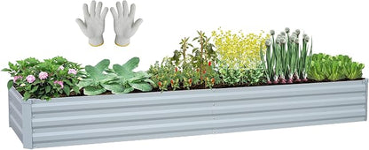 Planter Raised Beds Raised Garden Bed for Gardening Garden Boxes Outdoor Metal Raised Garden Beds, 8x2x1 FT Galvanized Grey