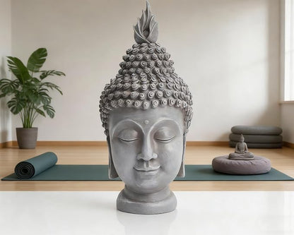 Buddha Head Statue Zen Meditation Decoration, 11 inch Resin Stone Gray Buddha Head Statue for Buddhist Spiritual Altar Decoration Buddhism Gifts