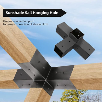 Pergola Kit, Pergola Brackets 4-Way Right Angle Corner Bracket Woodworks DIY Post Base Kit, Wooden Beams for Gazebos, Patio Pergolas, Log Cabin Outdoor Pergola Hardware for 4x4 Lumber