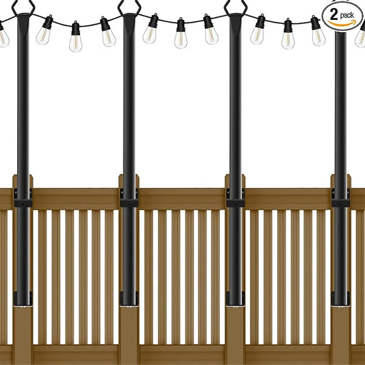 NUERPO 4 Pack String Light Poles,5Ft Metal Poles for Outdoor String Lights,Outdoor Light Poles with Post,Poles/Stand for Outside,Patio,Deck,Backyard,Garden Wedding,Party