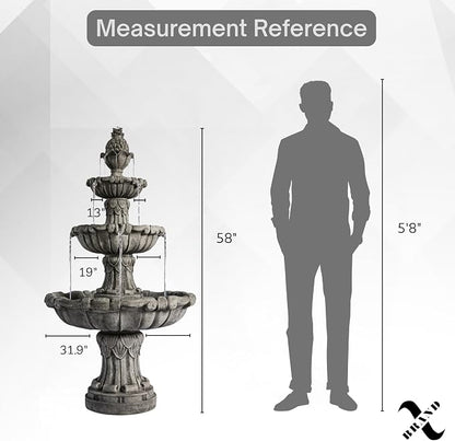 XBrand Large Outdoor Electric Bird Bath Fountain 58.3", 3-Tier Garden Water Fountain with Pump, Classic Leaf Design, Resin Floor Fountain for Yard, Lawn, Patio & Porch