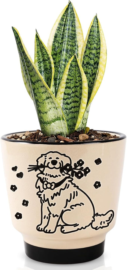 Ceramic Planter 5 Inch Plant Pots Indoor Succulent Plant Pot Cute Flowerpot | Unique Dog Pattern for Home, Garden, Patio and Office Decor