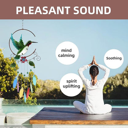 Wind Chimes Hummingbird, Garden Glass Colorful Wind Chimes for Home, Party, Festival Decor, Garden Decoration Indoor/Outdoor, Lifelike Hummingbird Bell Deep Tone Style