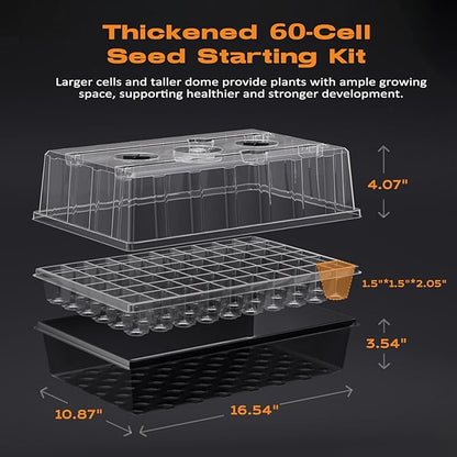 Patigrow 60-Cell Self-Watering Seed Starter Tray with Grow Light, Seed Starter Kit with 4.07” Humidity Dome, Indoor Seedling Starter Tray, Seed Starting Trays for Plant Germination, Seeds Growing