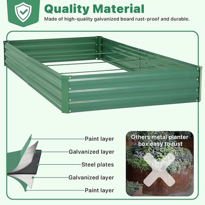 ONCEMORE Galvanized Raised Garden Bed for Vegetables Flowers Herbs, Metal Raised Garden Bed Kit with 2 PCS Tomato Cage, Gloves, Trellis Netting, Plant Labels, Plant Ties, Green 8×4×1FT