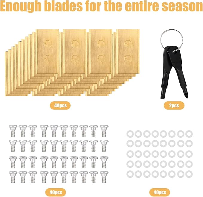 40pcs Gold-Tone Replacement Blades, Stainless Steel Replacement Robotic Lawnmower Blades with Washers Screws and Screwdriver for Mammotion 2 Awd Luba & Yuka All Series Robot Lawn Mowers (Style 2)
