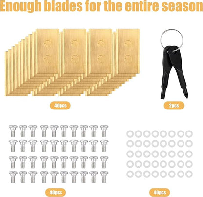 40pcs Gold-Tone Replacement Blades, Stainless Steel Replacement Robotic Lawnmower Blades with Washers Screws and Screwdriver for Mammotion 2 Awd Luba & Yuka All Series Robot Lawn Mowers (Style 2)