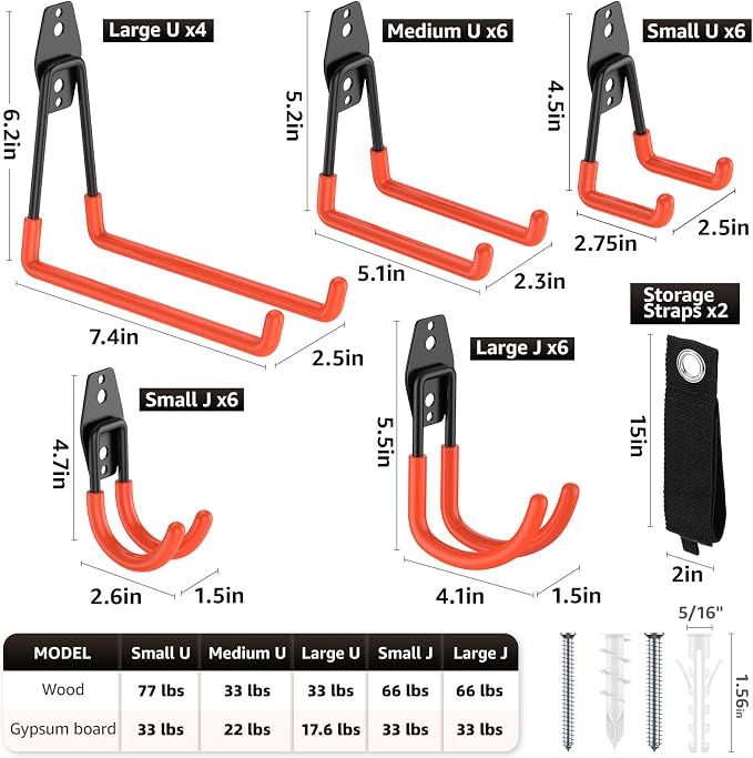 Heavy Duty Garage Hooks for Storage & Hanging Items, 30-Pack | for Hanging Bikes, Hoses, Ladders, Ropes, Garden Tools; for Garage, Warehouse, Yard, Shed