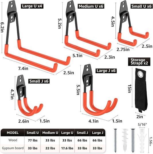 Heavy Duty Garage Hooks for Storage & Hanging Items, 30-Pack | for Hanging Bikes, Hoses, Ladders, Ropes, Garden Tools; for Garage, Warehouse, Yard, Shed