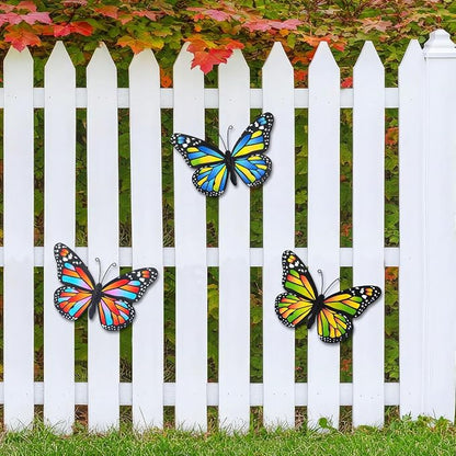 EOORAU Metal Butterfly Wall Decor - 3 Pack Lifelike Butterflies Wall Art Sculpture Hanging Decorations for Indoor or Outdoor, Yard Patio Fence Garden Decoration