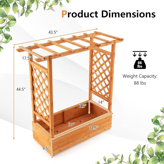 ORALNER Raised Garden Bed with Trellis, Wooden Planter Box with Climbing Frame, Outdoor Elevated Garden Box for Vegetables, Herbs, Flowers, Fruits (Small)