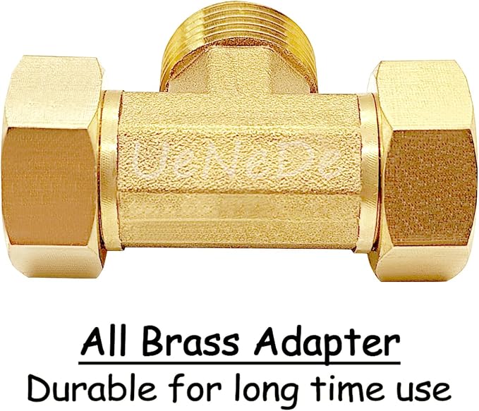 Uenede 2PCS Brass 3/4 Inch GHT Tee Pipe Fitting, 3/4" GHT Female x Male x Female for Garden Hose Threaded Tube Pipe Fittings