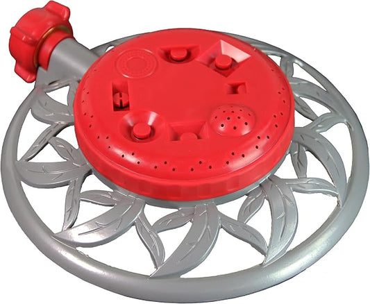 Chapin 4998: 8-Pattern Metal Circle Sprinkler, 360 Degree Sprinkler Head for Small Gardens and Lawns, Up to 40 ft Coverage Area, Lawn Sprinkler, Small Area Yards and Garden Watering, Red/Silver