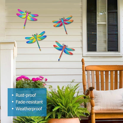Large Metal Dragonfly Wall Decor, 4 Pack 13 inch Metal Dragonflies Wall Art Hanging Sculpture Decorations for Outdoor, Yard Patio Fence Garden Outside Decor
