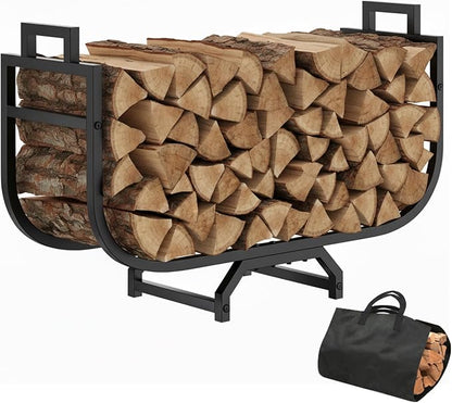 34 Inch Firewood Rack with Log Carrier Bag, Outdoor Indoor Fire Wood Rack Holder with handles, Metal Heavy Duty Log Holder Storage for Fireplace Patio Deck