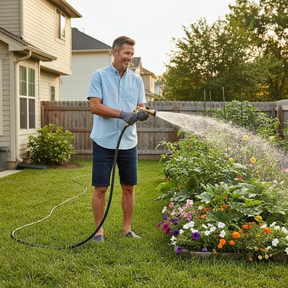 25FT PVC Hybrid Garden Hose, 5/8 in Black Hose, Brass Fittings | Mid-Range Reach for Homeowners Handling Patio, Driveway, Car Wash, Small-Yard and Garden Watering