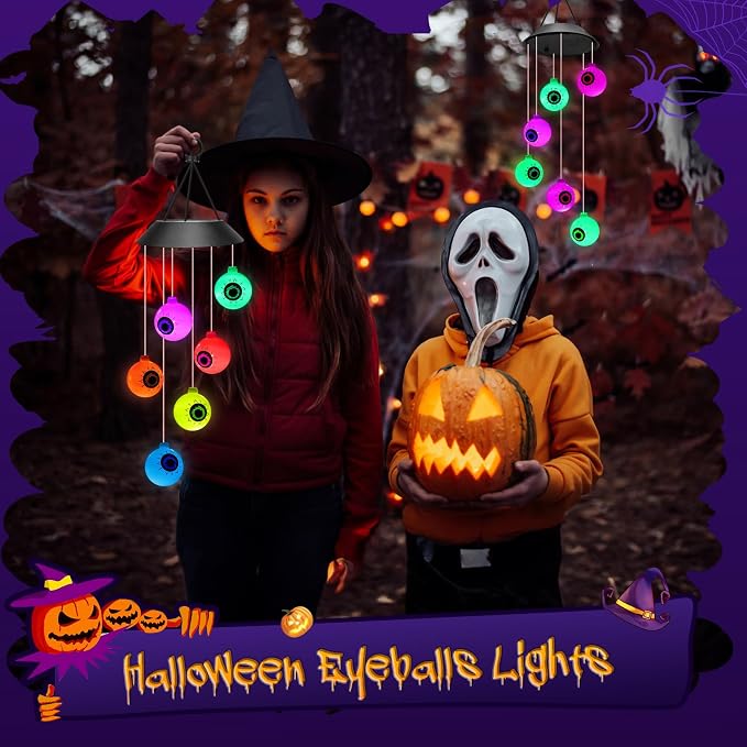 Winzwon Halloween Decorations Outside Solar Outdoor Lights Waterproof Eyeballs Wind Chimes for Party Yard Porch Patio Home Window Indoors Hanging Mobile Decor | Waterproof Eyeballs Decor Wind Chimes for Party Yard Porch Patio Home Window Indoors Hangin...