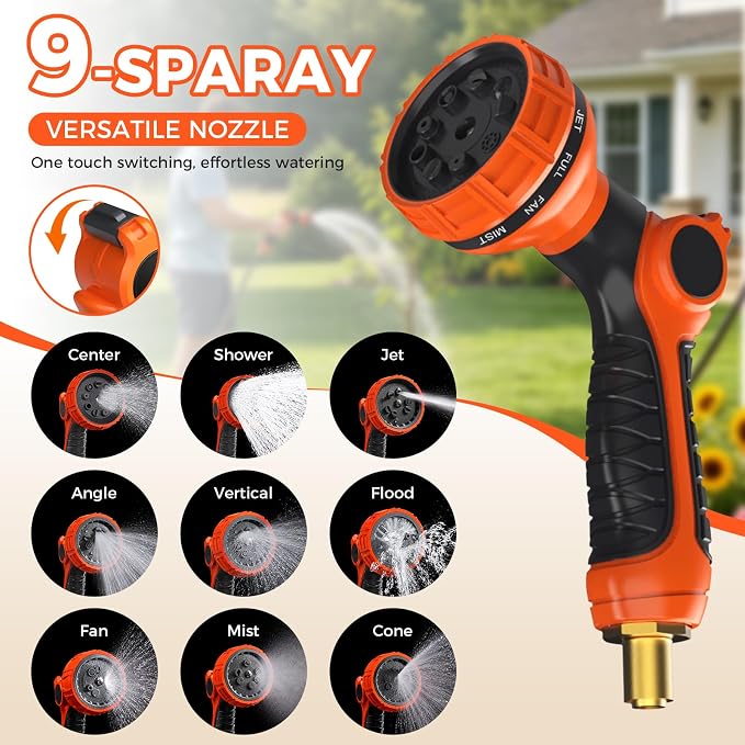 Upgraded Retractable Garden Hose Reel 1/2" x 82 ft 9 Pattern Nozzle Any Length Lock Wall-Mounted Automatic Slow Return 180° Swivel UV Resistant Heavy Duty Hose Reels for Outside