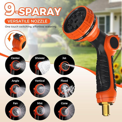 Upgraded Retractable Garden Hose Reel 1/2" x 82 ft 9 Pattern Nozzle Any Length Lock Wall-Mounted Automatic Slow Return 180° Swivel UV Resistant Heavy Duty Hose Reels for Outside