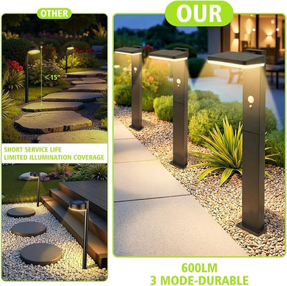 Solar Pathway Lights Outdoor 2 Pack, Larger 20" Super Bright 600LM Motion Sensor Solar Path Light, Die-Cast Aluminum 72 LED Waterproof, 3 Modes Dusk to Dawn Garden Driveway Walkway