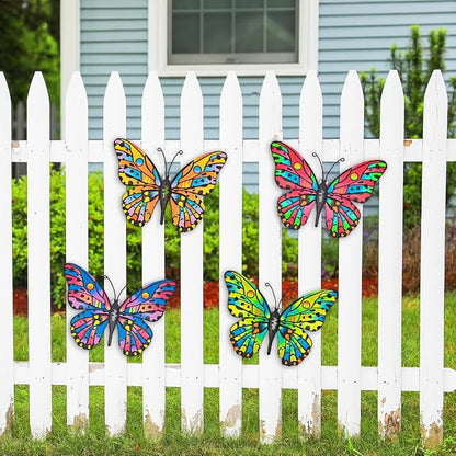 4 Pack Outdoor Butterfly Wall Decor - 9.6 inches Metal Butterfly Wall Art Decorartion for Yard Fence Garden Patio Balcony
