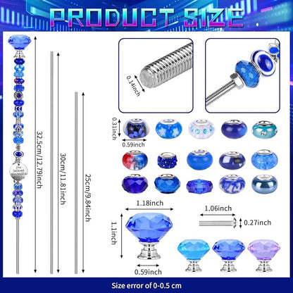 AIPRIDY DIY Crystal Beaded Fairy Wand Garden Stakes Kit, Colorful Decorative Wands with Assembly Guide, 12 or 10 Inch Threaded Rods,Outdoor Garden Decoration Set (174, Purple+Aqua+Blue+Diamond Top)