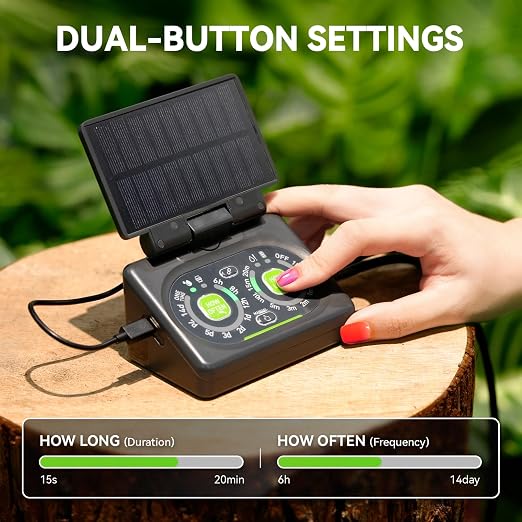 RAINPOINT Programmable Solar Drip Irrigation System for Indoor Houseplant Support Up to 15 Plants, Compact Vacation Automatic Plant Waterer Self Watering Device While Away Low Water Auto Shut-Off