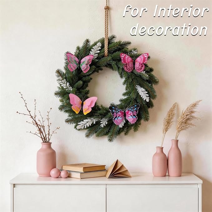 30PCS Pink Butterfly Decor Fake Butterfly Garden Picks for Outdoor Decor | 3D Double Layer Waterproof Butterfly Decorative Garden Stakes for Flower Arrangements Outdoor Indoor Spring Garden Decor