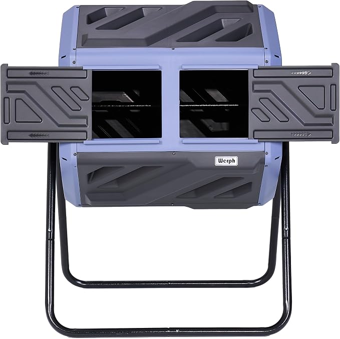 Werph 43 Gal Dual Chamber Compost Tumbler for Garden & Yard, Purple & Black | Fast Assembly, 43 Gal Dual Chambers & Aeration System, 360° Rotating Tumbler, for Garden, Kitchen, & Yard (Gloves Included)