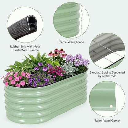 INNO STAGE Galvanized Raised Garden Bed Kits, 4x2x1.4FT Metal Raised Beds Outdoor for Gardening, 17'' Tall Large Steel Raised Planter Bed for Vegetables, Flowers Patio Ground Planter Box (Green, 2Pcs)