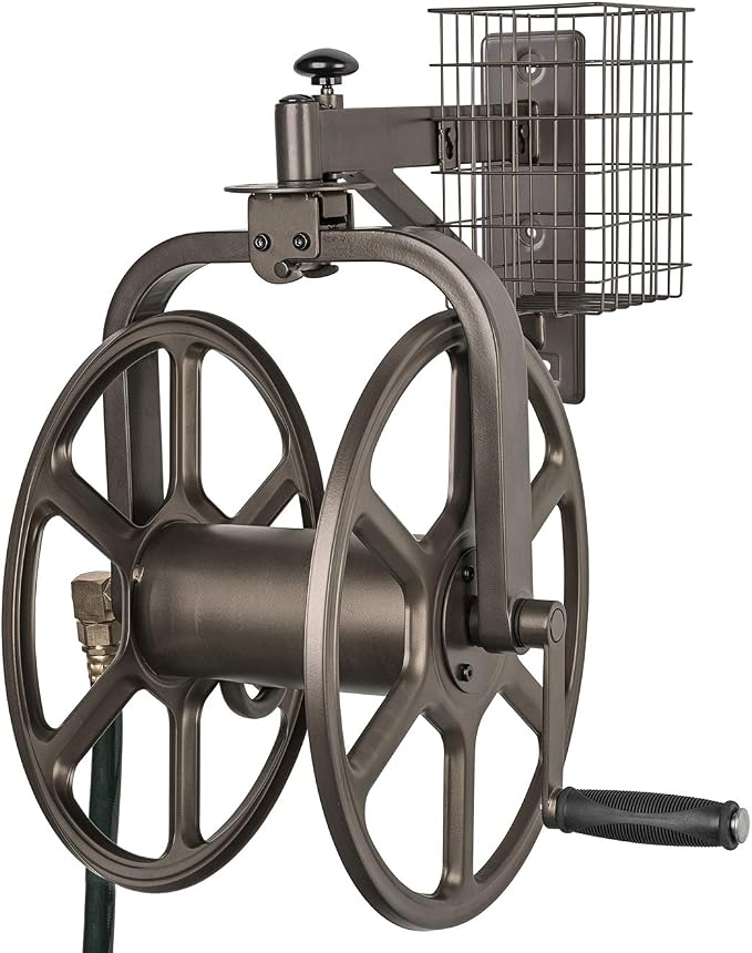 Liberty Garden 712 Single Arm Navigator Hose Reel and Flexzilla Garden Lead-in Hose with SwivelGrip