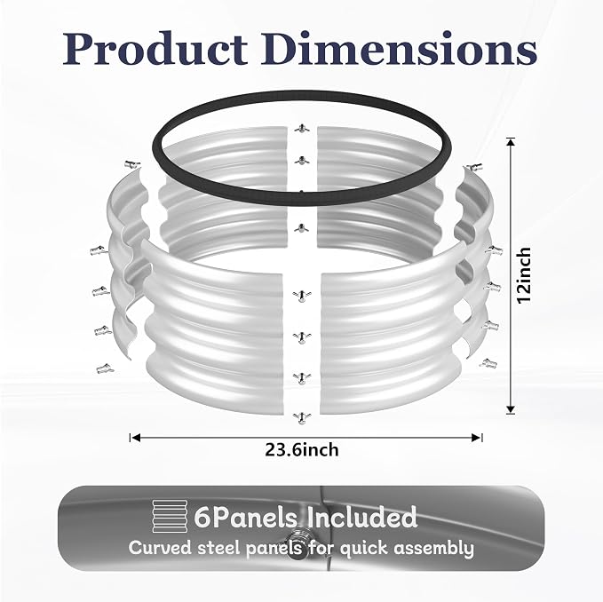 2 x 2 x 1 ft Round Metal Raised Garden Bed, Silver 2 Pack Heavy Duty Galvanized Steel Planter Box with Safety Edge Trim for Vegetables Flowers Herbs Outdoor Garden