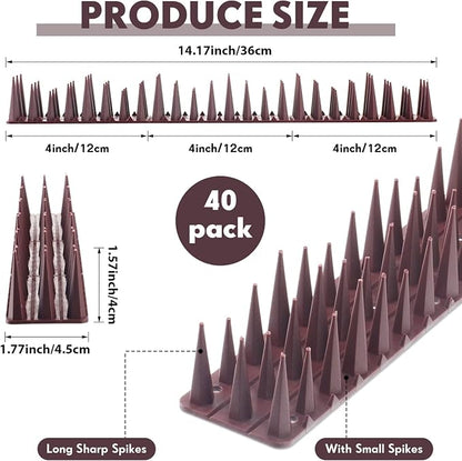 Geetery 40 Pack Bird Spikes for Outside Squirrel Pigeon Spikes Bird Spikes for Cat Animal Outside Plastic Fence Spikes for Garden Wall Railing Roof(Brown)