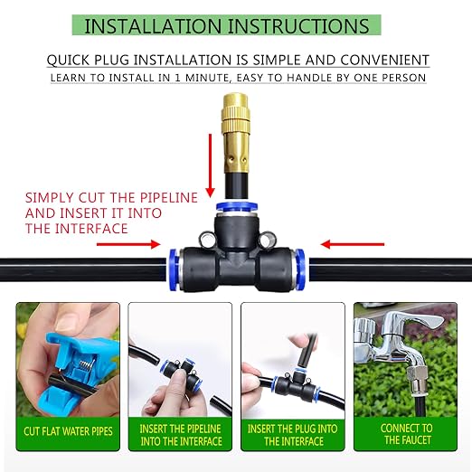 65FT 360° Adjustable Drip Irrigation System for Garden | 1/2'' Irrigation Tubing with 20 Nozzles, Automatic Watering Misting System, Drip Irrigation Kit for Greenhouse, Lawn, Plant